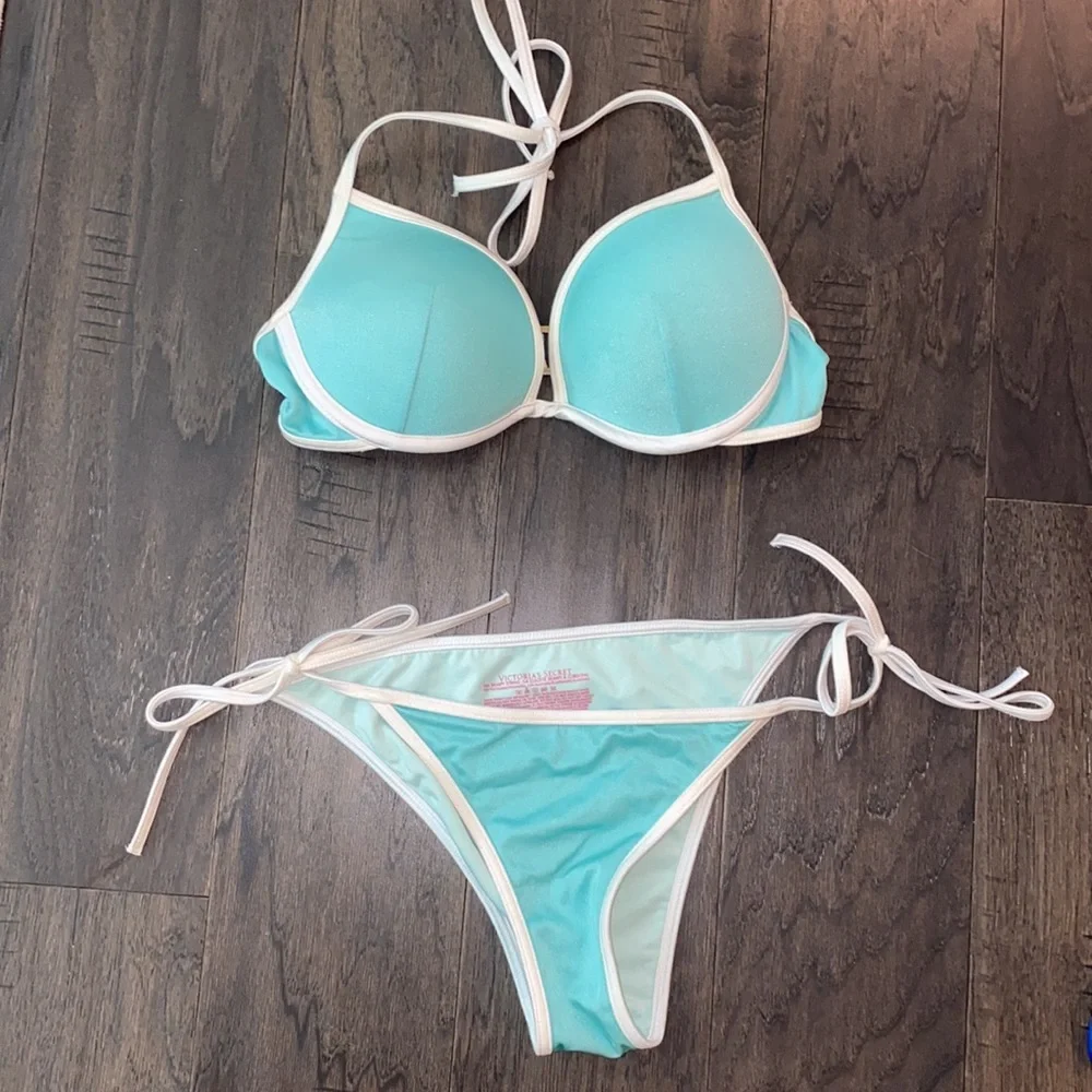 Victoria’s Secret String Bikini - Aqua and White - Picture 1 of 5